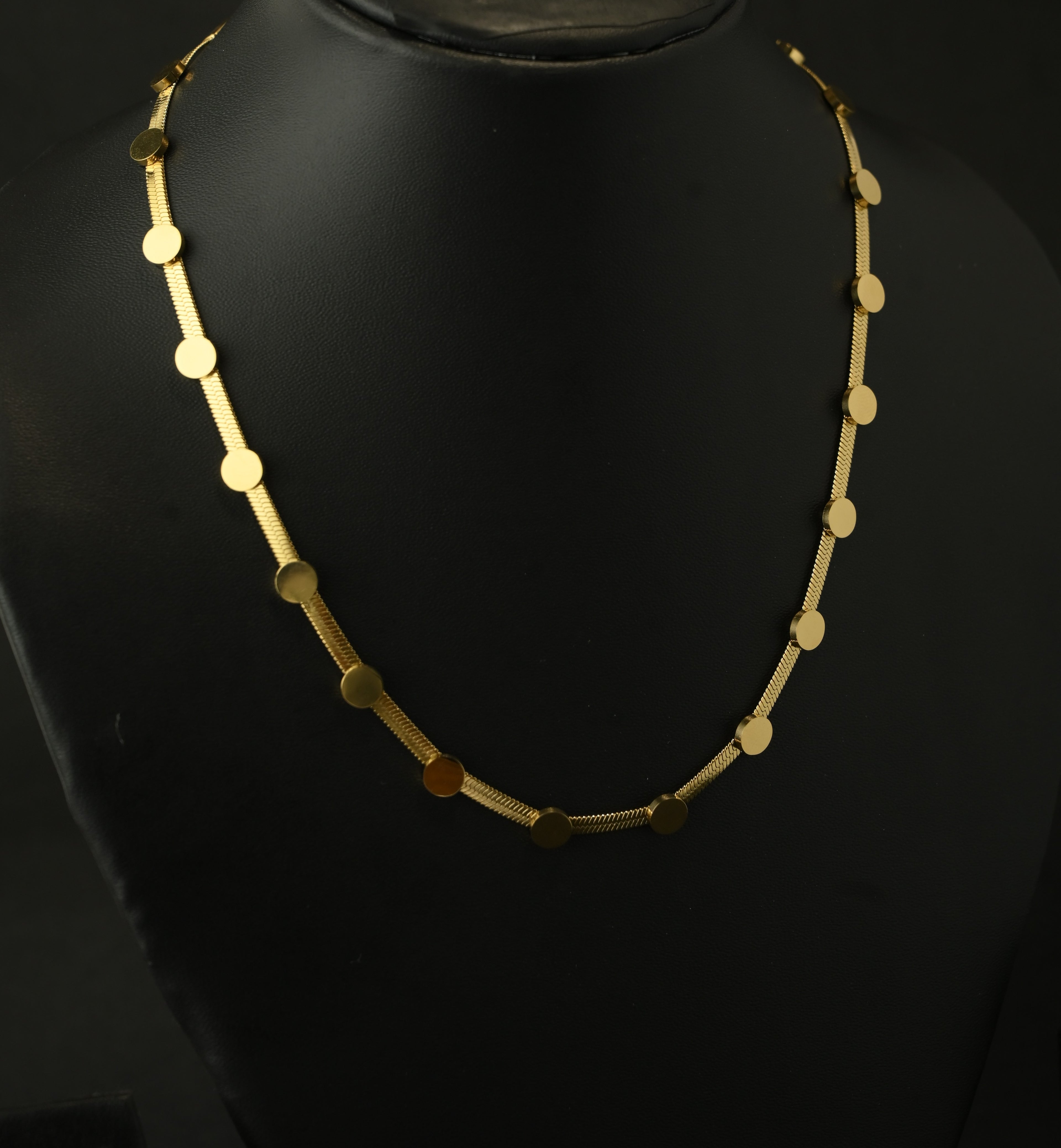 Gold Tone Snake Scaled Necklace with Golden Discs For Women - Glossy Finish
