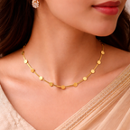 Gold Tone Snake Scaled Necklace with Golden Discs For Women - Glossy Finish