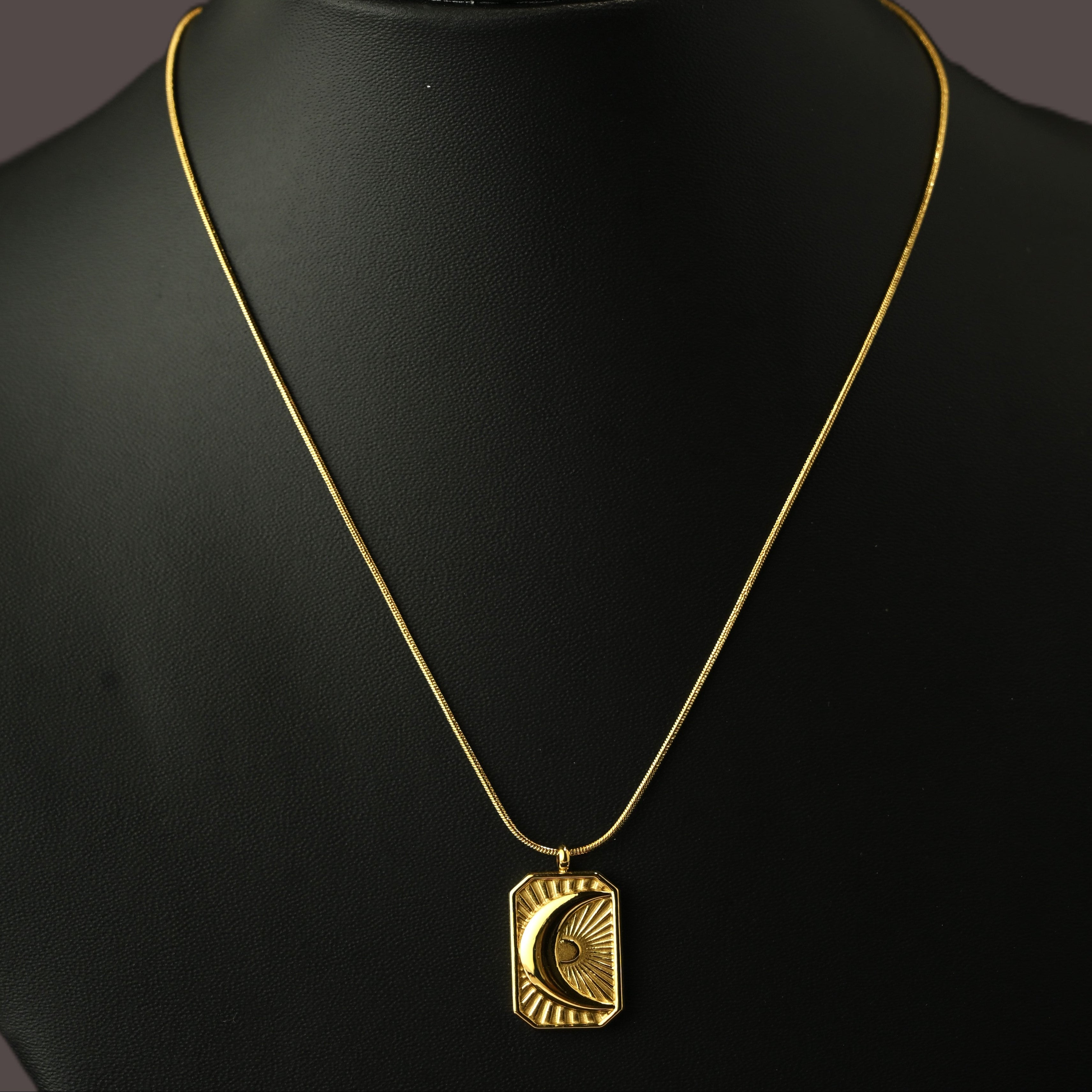 Gold Tone Half Moon Crescent Pendant Minimal Necklace For Women - Matte Finish
