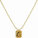 Gold Tone Half Moon Crescent Pendant Minimal Necklace For Women - Matte Finish