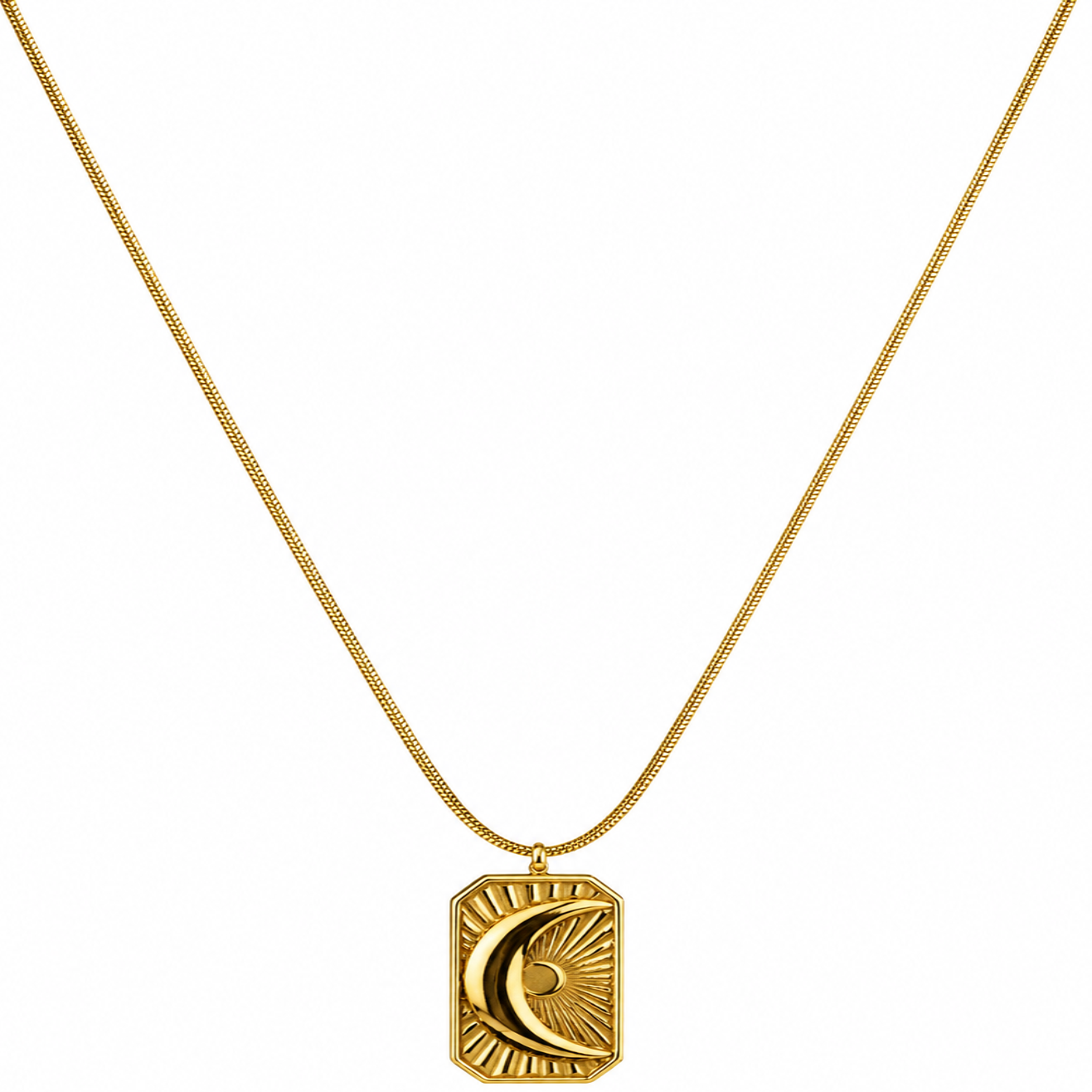 Gold Tone Half Moon Crescent Pendant Minimal Necklace For Women - Matte Finish