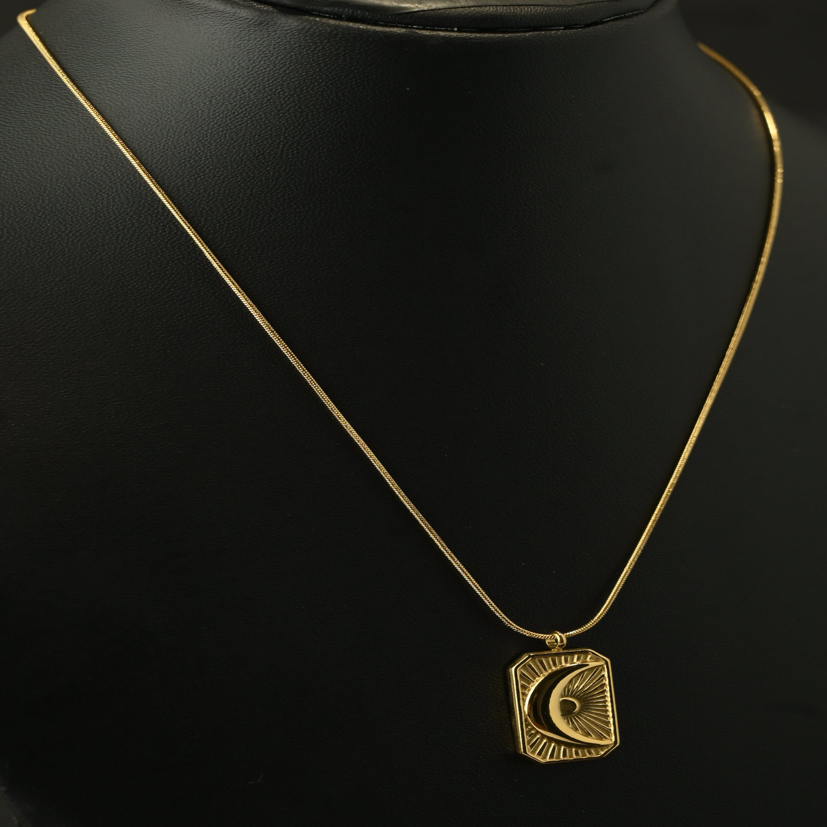 Gold Tone Half Moon Crescent Pendant Minimal Necklace For Women - Matte Finish
