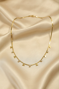Gold Tone Premium Crystal Charms Snake Chain Necklace with Traingular Accents for Women - Glossy Finish