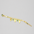 Gold Tone Classic Snake Scaled Bracelet with Heart charms and Sage Beads for Women- Matte Finish