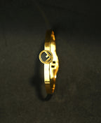 Gold Tone Black Enamel Elegant F Shaped Charm Bangle Bracelet for Women- Glossy Finish