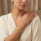 Gold Tone Radiant Zirconia Diamond Studded Bangle Bracelet for Women - Glossy Finish
