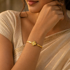 Gold Tone Classic Clover Cuff Stone Bangle Bracelet for Women - Glossy Finish