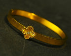 Gold Tone Classic Clover Cuff Stone Bangle Bracelet for Women - Glossy Finish