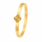 Gold Tone Classic Clover Cuff Stone Bangle Bracelet for Women - Glossy Finish