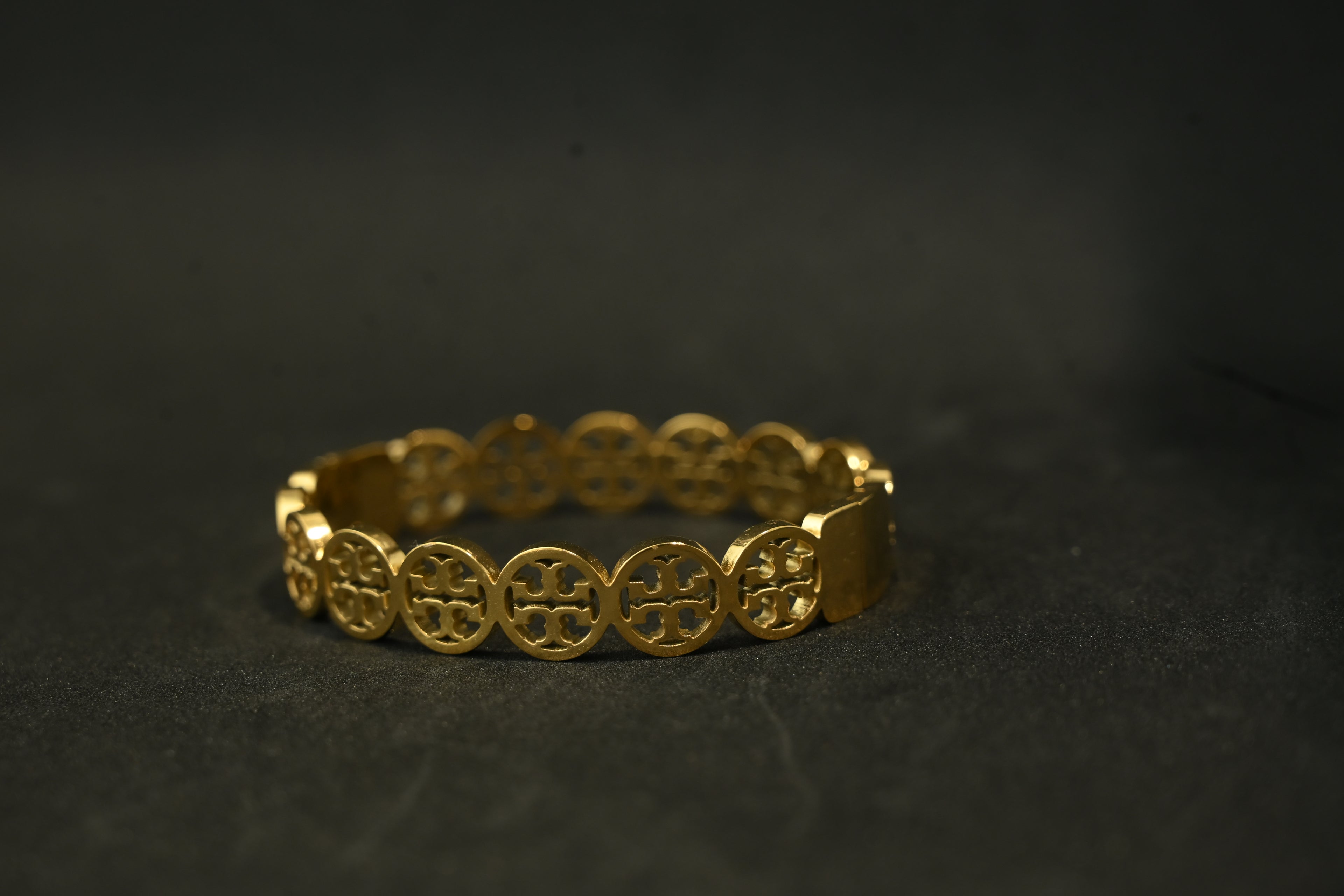 Gold Tone Flawless Round Medallions Cuff Bangle Bracelet for Women - Glossy Finish