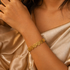 Gold Tone Flawless Round Medallions Cuff Bangle Bracelet for Women - Glossy Finish