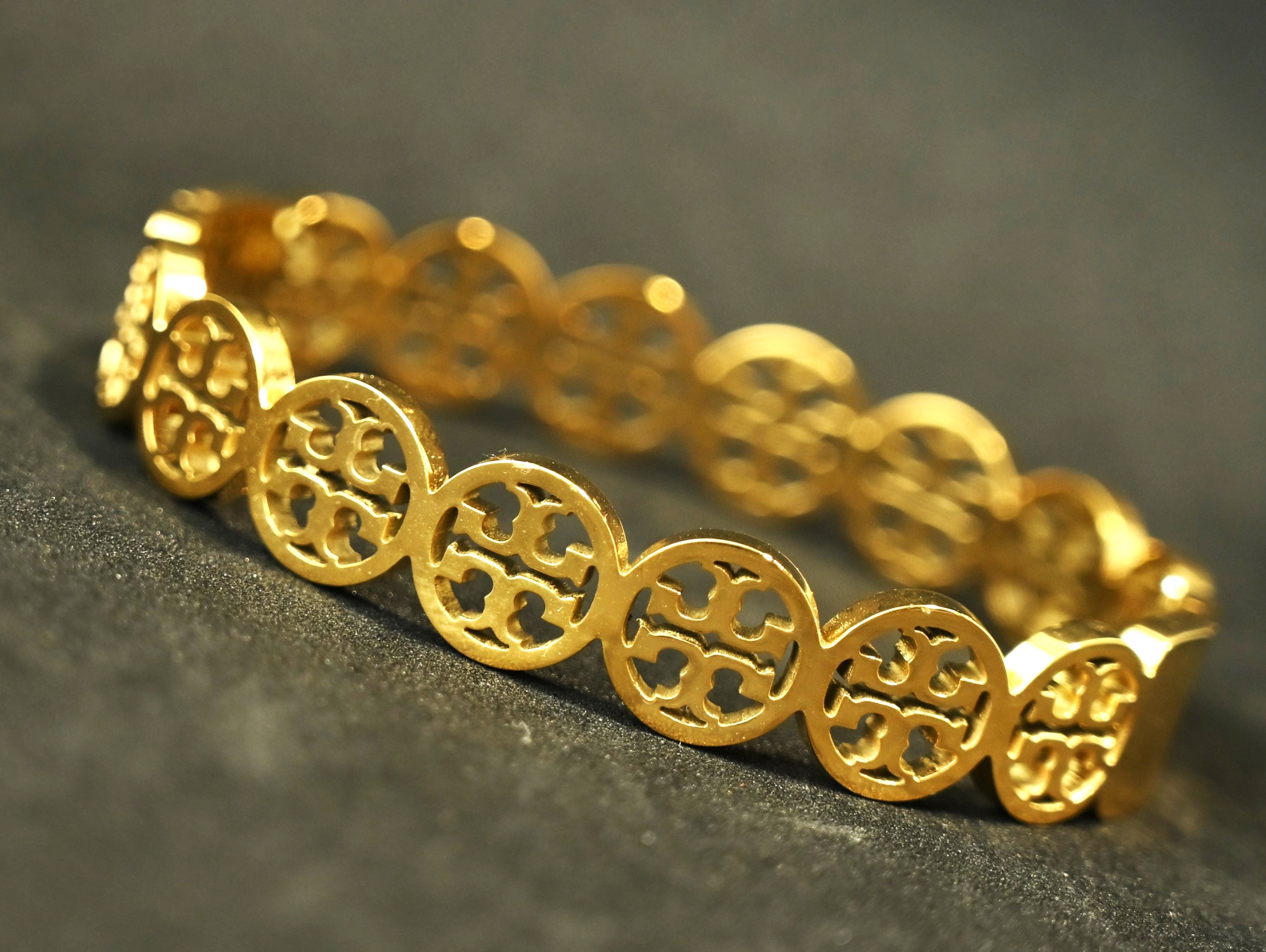 Gold Tone Flawless Round Medallions Cuff Bangle Bracelet for Women - Glossy Finish