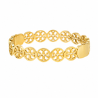 Gold Tone Flawless Round Medallions Cuff Bangle Bracelet for Women - Glossy Finish