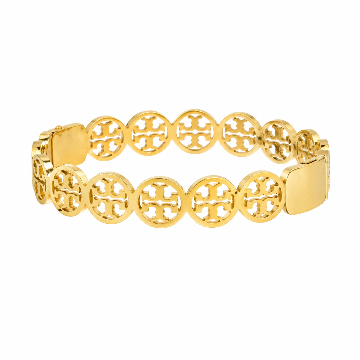 Gold Tone Flawless Round Medallions Cuff Bangle Bracelet for Women - Glossy Finish