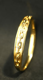 Gold Tone Classic Cuff Bangle Bracelet with Chain Pattern for Women - Matte Finish