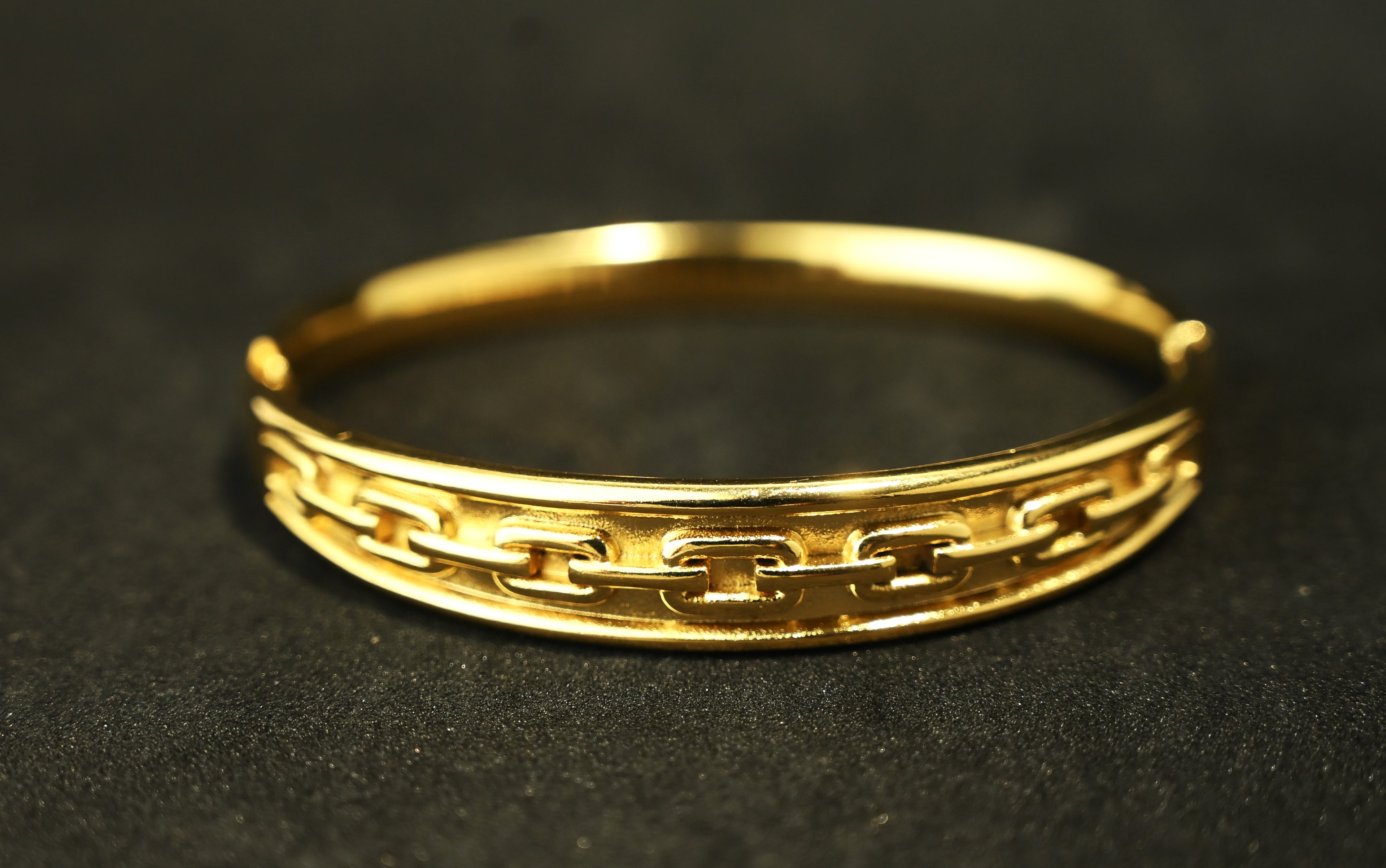 Gold Tone Classic Cuff Bangle Bracelet with Chain Pattern for Women - Matte Finish