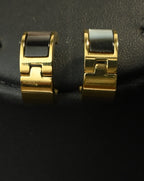 Gold Tone Elegant Hoop earrings with Black enamel for Women - Glossy Finish
