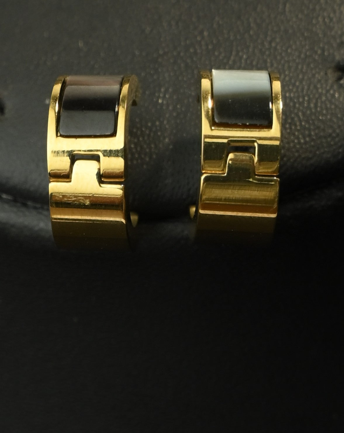 Gold Tone Elegant Hoop earrings with Black enamel for Women - Glossy Finish