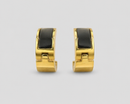 Gold Tone Elegant Hoop earrings with Black enamel for Women - Glossy Finish