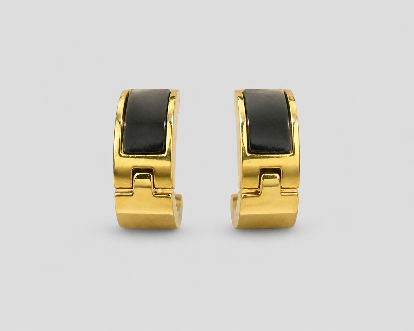 Gold Tone Elegant Hoop earrings with Black enamel for Women - Glossy Finish