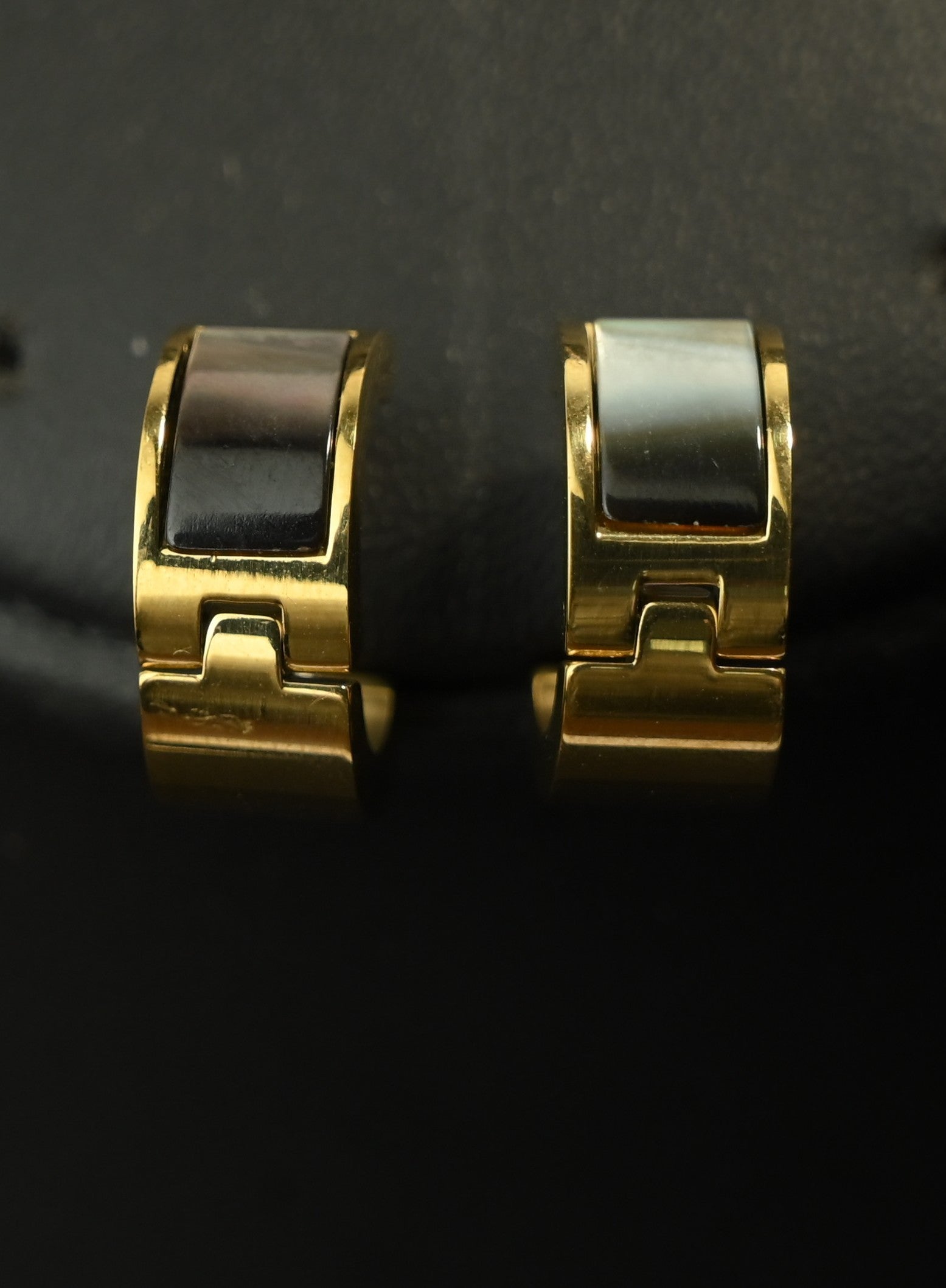 Gold Tone Elegant Hoop earrings with Black enamel for Women - Glossy Finish