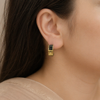 Gold Tone Elegant Hoop earrings with Black enamel for Women - Glossy Finish