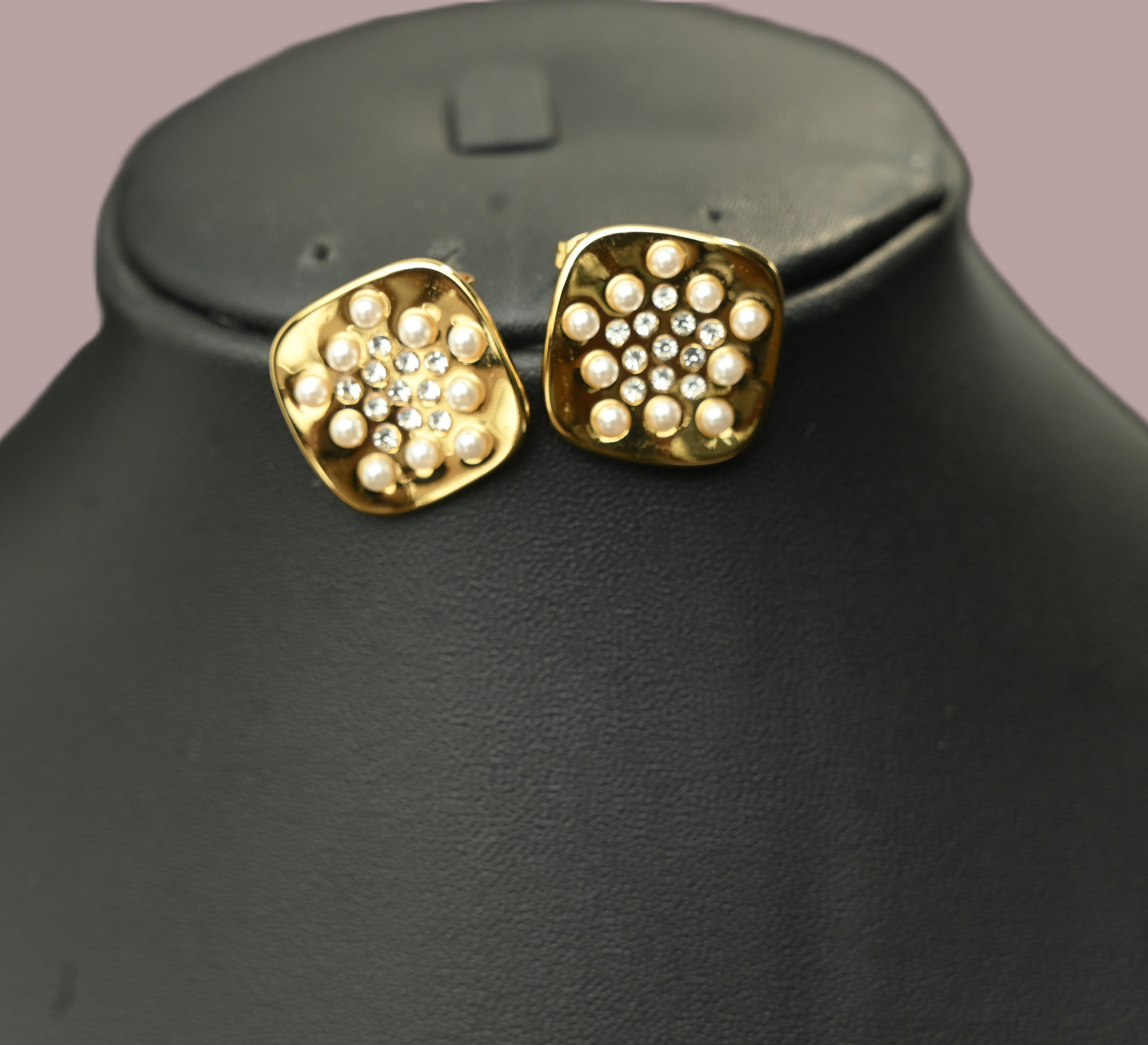 Gold Tone Elegant Pearl and Rhinestone Studded earrings for Women - Glossy Finish