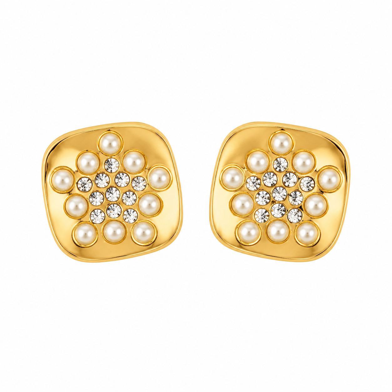 Gold Tone Elegant Pearl and Rhinestone Studded earrings for Women - Glossy Finish