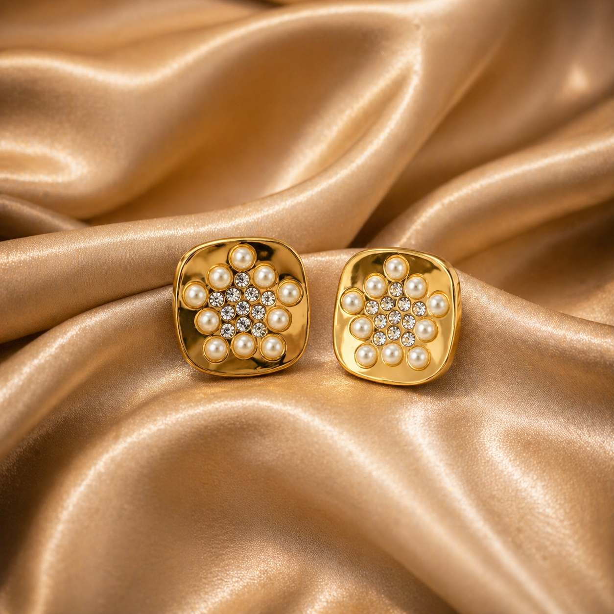 Gold Tone Elegant Pearl and Rhinestone Studded earrings for Women - Glossy Finish