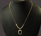 Gold Tone Classic Square Black Stone Pendant Necklace with Studded Zirconia for Women -Matte Finish