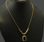 Gold Tone Classic Square Black Stone Pendant Necklace with Studded Zirconia for Women -Matte Finish
