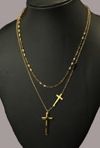 Gold Tone Classic Layered Necklace with Holy Cross Charm for Women - Glossy Finish