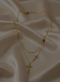 Gold Tone Classic Layered Necklace with Holy Cross Charm for Women - Glossy Finish