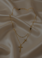 Gold Tone Classic Layered Necklace with Holy Cross Charm for Women - Glossy Finish