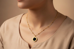 Gold Tone Elegant Beads Chain Necklace with Timeless Numeral Charm for Women - Glossy Finish