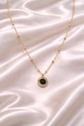 Gold Tone Elegant Beads Chain Necklace with Timeless Numeral Charm for Women - Glossy Finish