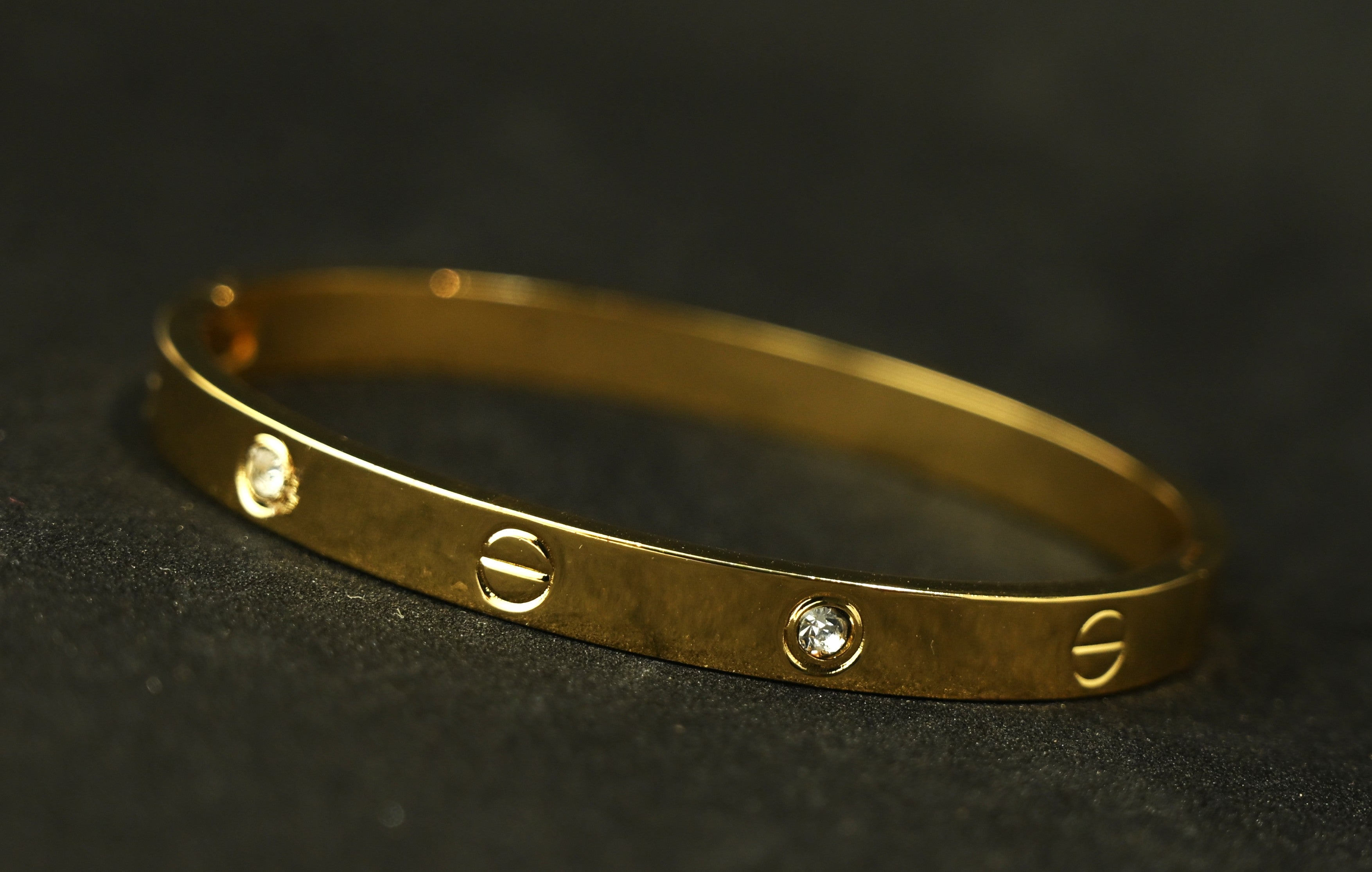 Gold Tone Classic Screw Detail Crystal Bangle Bracelet for Women- Glossy Finish (Baby Size)