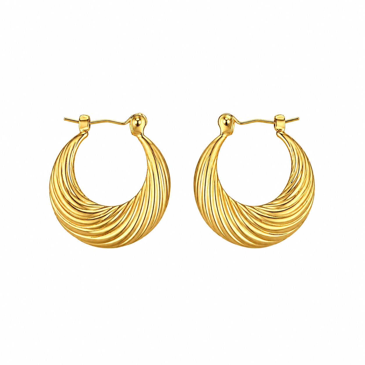 Gold Tone Flawless Swirl Hoop Earrings for Women- Glossy Finish