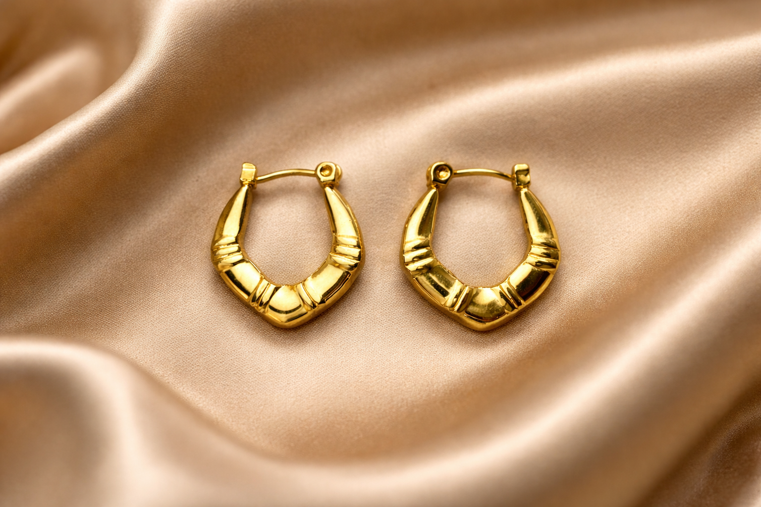Gold Tone Stylish Hoop Earrings for Women - Glossy Finish