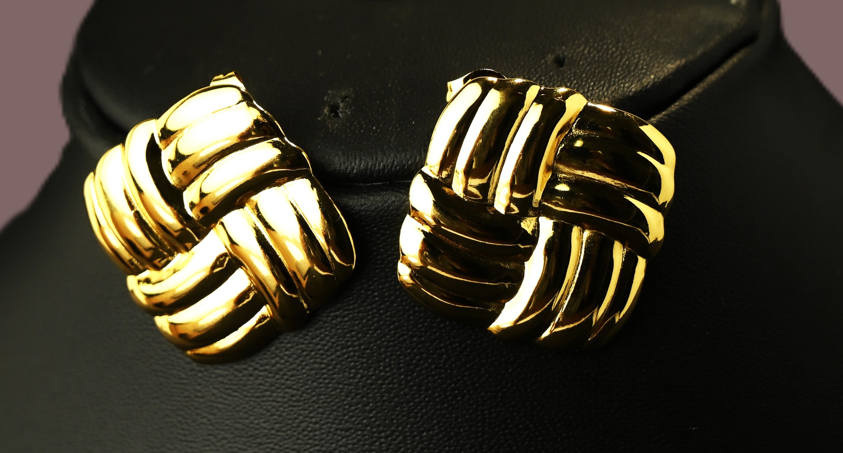 Gold Tone Minimal Knot Stud Earrings for Women - Glossy Finish