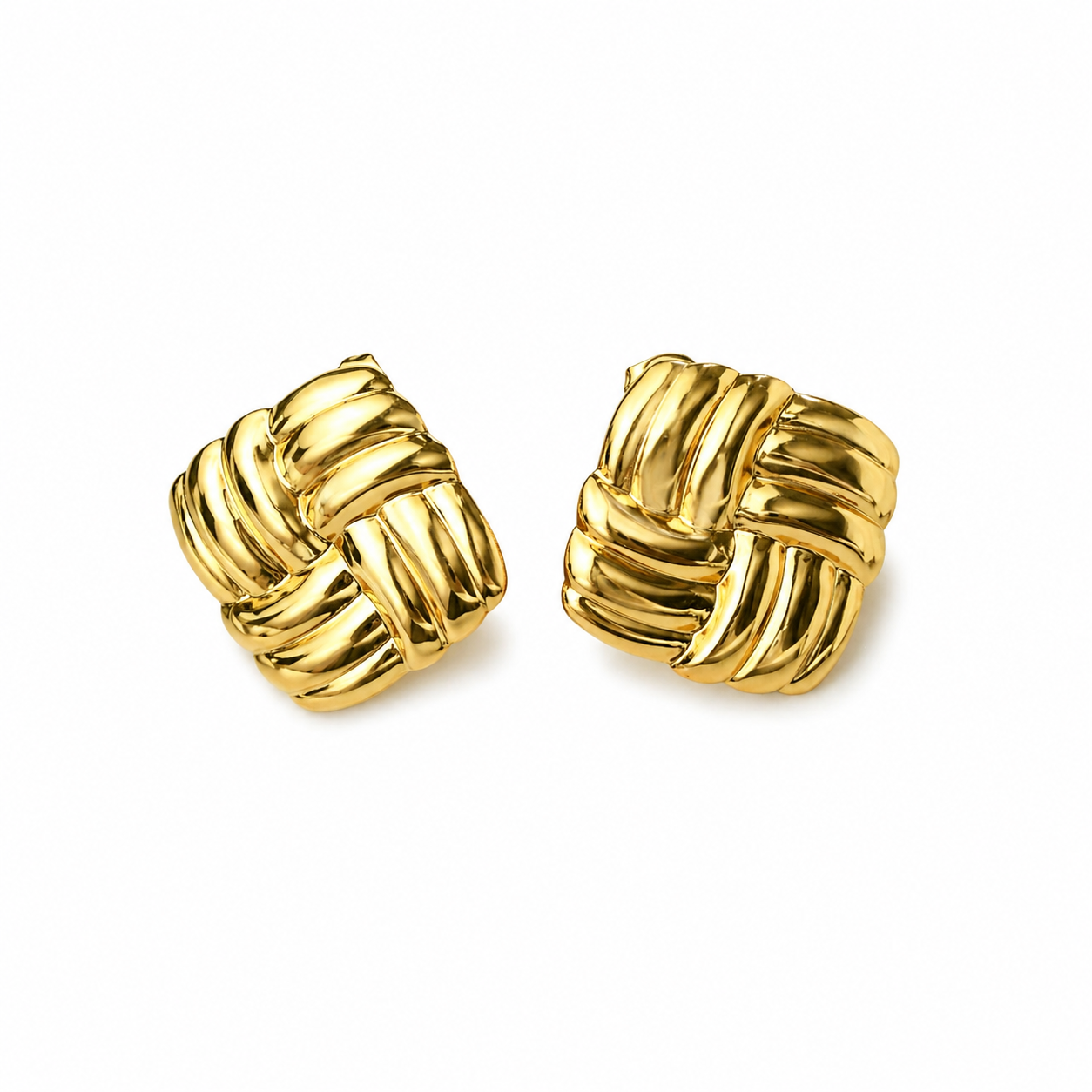 Gold Tone Minimal Knot Stud Earrings for Women - Glossy Finish