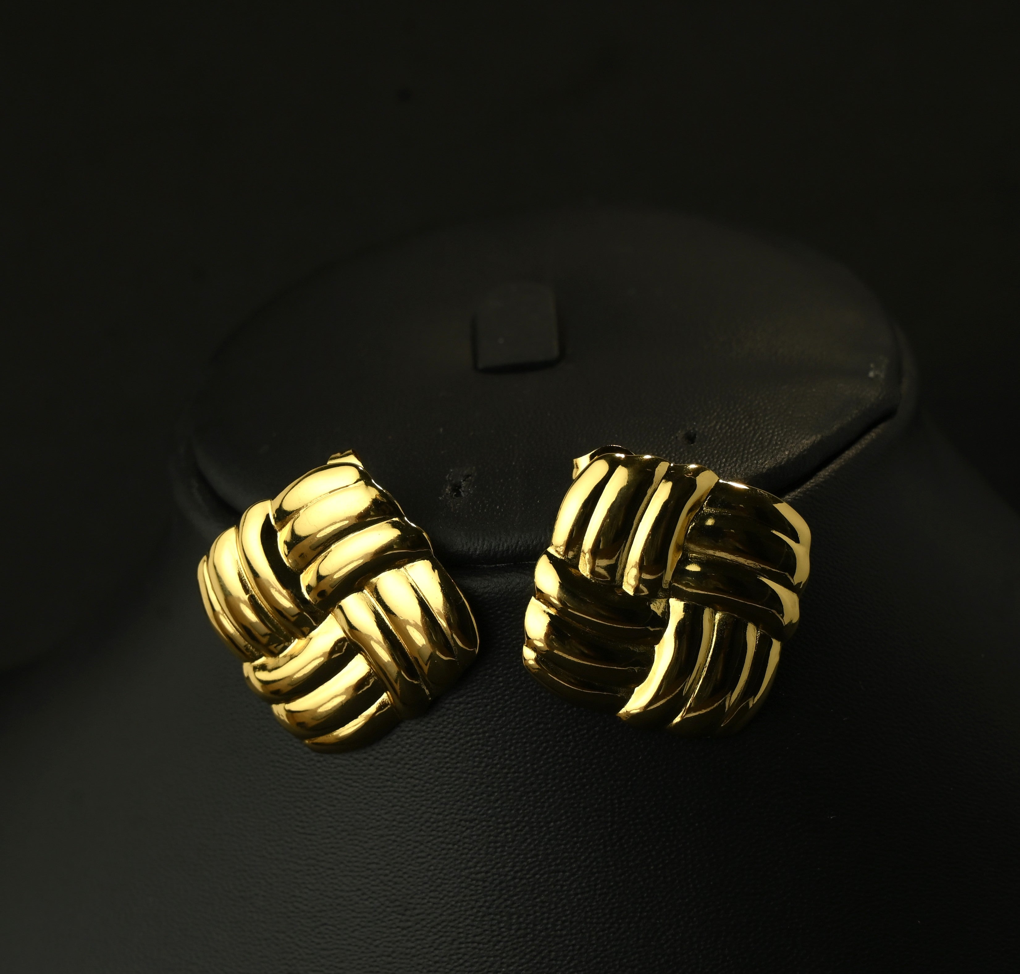 Gold Tone Minimal Knot Stud Earrings for Women - Glossy Finish