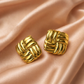 Gold Tone Minimal Knot Stud Earrings for Women - Glossy Finish