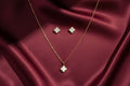 Gold Tone Classic Clover Charm Jewelry Set with Snow-White Motifs for Women - Matte Finish