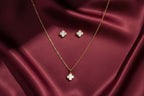 Gold Tone Classic Clover Charm Jewelry Set with Snow-White Motifs for Women - Matte Finish