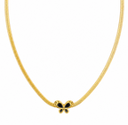 Gold Tone Aesthetic Snake Chain Necklace with Black Butterfly Pendant for Women - Glossy Finish