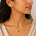 Gold Tone Aesthetic Snake Chain Necklace with Black Butterfly Pendant for Women - Glossy Finish