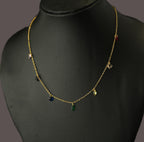Gold Tone Minimal Multi-Coloured Stone Pendant Necklace for Women- Matte Finish
