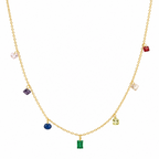 Gold Tone Minimal Multi-Coloured Stone Pendant Necklace for Women- Matte Finish