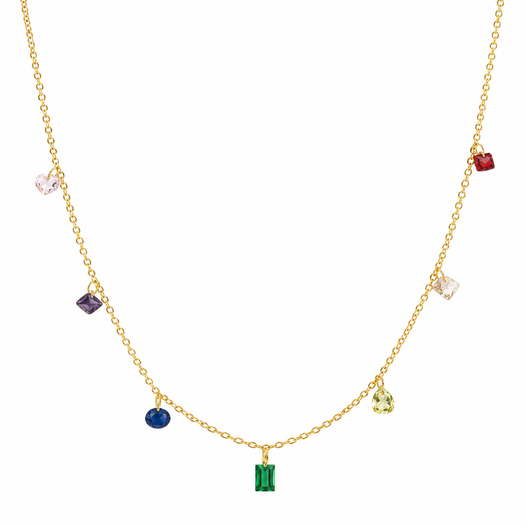 Gold Tone Minimal Multi-Coloured Stone Pendant Necklace for Women- Matte Finish